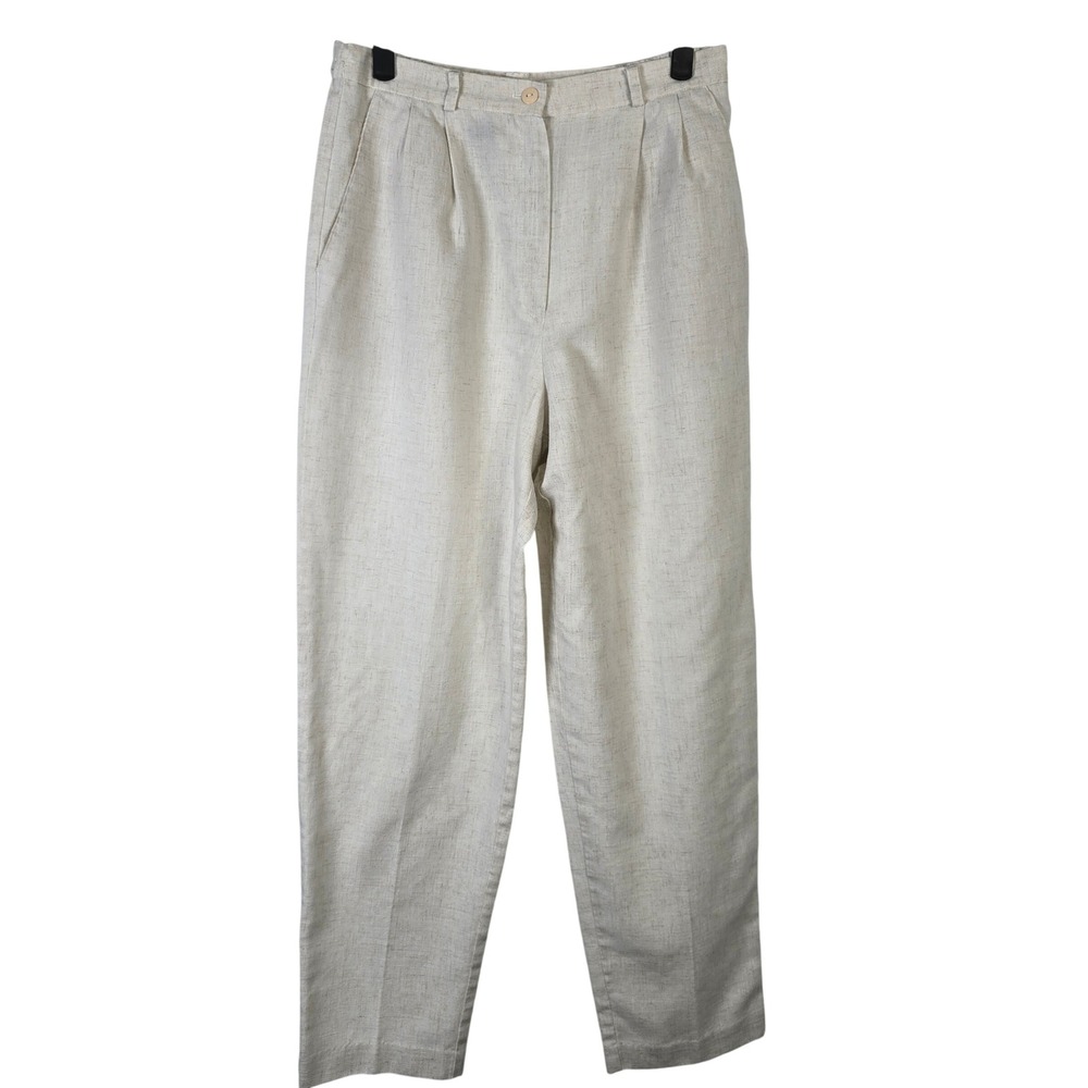 REQUIREMENTS Womens Beige High Waist Linen Blend Pleated Front Trousers Pants 10